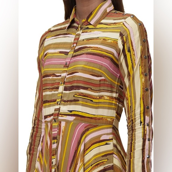 Label Ritu Kumar 100% viscose marine stripe multi spring snap down dress midi - Picture 7 of 9